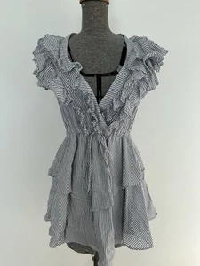 Shona Joy Dress Rye Ruffle Striped Sleeveless Drawstring Mini Aus 6 US 2 Eu 34 - Picture 1 of 22