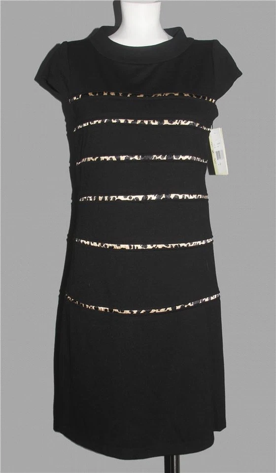 Vestido recto con incrustaciones de sangría a rayas de leopardo manga gorra lado izquierdo cremallera para mujer 8 nuevo con etiquetas Foto 1 de 1