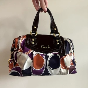 Coach Ashley Signature C Scarf Print Shoulder Satchel Bag F20034 Satin and Leath - Picture 1 of 20