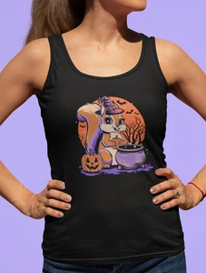 Camiseta sin mangas Witchy Squirrel para mujer Halloween Bruja Ardillas Espeluznante Damas Camisa  - Imagen 1 de 8