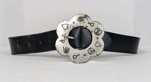 Vintage Damen Rindsleder Gürtel Größe S - M schwarz Blumen Schnalle Made in France - Bild 1 von 11