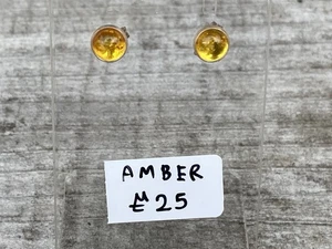 Baltic Amber Sterling Silver Ear Studs - Picture 1 of 6