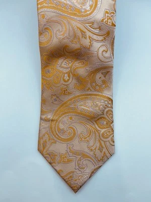 Venturi Uomo Silk Tie Gold & Pink Paisley Woven Pattern Men’s Neckwear Vintage - Image 1 of 4