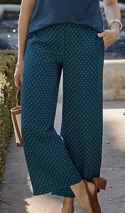 NWT J JILL Petite Medium Wearever Dark Teal Blue Polka Dot Wide Leg Cropped Pant - Picture 1 of 17