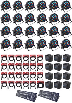 24) FARENHEIT FHB-118 LED RGB DMX LED PAR Wash Lights+Controller+24) Cables+Bags - Image 1 of 4