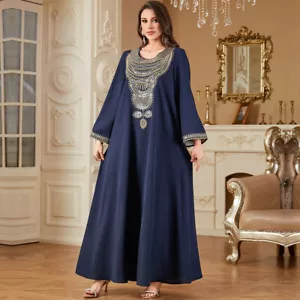 Elegant Abaya Women Muslim Long Sleeve Maxi Dress Turkey Islamic Kaftan Moroccan - Picture 1 of 14