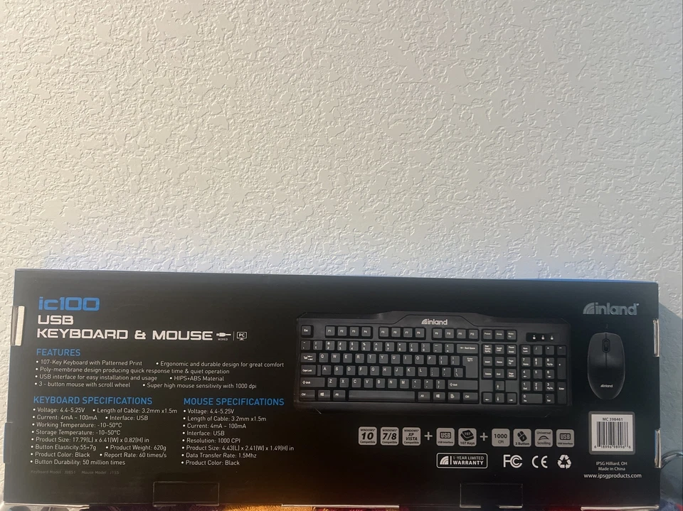 NEW 3 Piece Inland ic100 USB Wired Keyboard And Mouse - Image 1 of 1