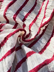 Red Striped Textured Turkish Cotton Crinkle Fabric By 2 Meters, Quality Unique - Picture 1 of 10