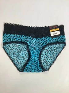Womens No Boundaries Blue Black Print Lace Hipster Briefs NEW! NWT - Picture 1 of 4