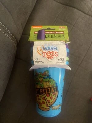 (3) Nuby Teenage Mutant Ninja Turtles No Spill Wash or Toss Cups New - Изображение 1 из 4
