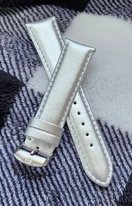 20mm Silver Metallic Genuine Leather Interchangeable Watch Band Fit Michele Deco - Picture 1 of 4
