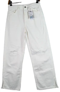 Denim Co Jeans Youth 12-13 158CM YO White Mid Rise Wide Leg Distressed Pants NWT - Picture 1 of 16