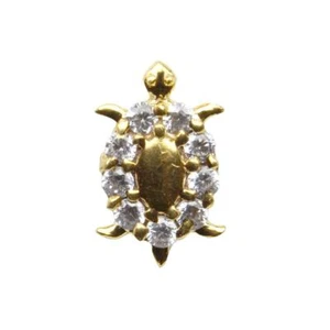 Indian Turtle Nose ring White CZ studded gold plated Piercing Nose stud push pin - Picture 1 of 3