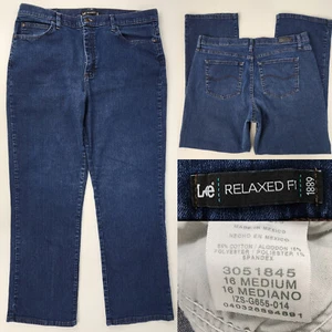 Lee Women 16 36x30 Blue Relaxed Fit Straight Leg 18" Cuff Mid Rise Stretch Jeans - Picture 1 of 8