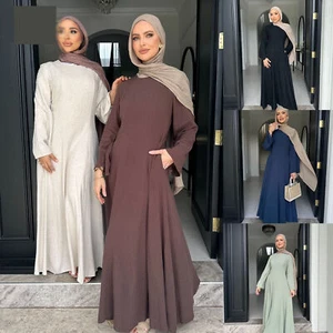 Maxi Vestido Modesto Kaftán Islámico Mujeres Abaya Musulmán Color Sólido Ramadán Cóctel - Imagen 1 de 24