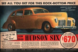 Hudson Six Deluxe Touring 1940 sedán original anuncio en color raro - Imagen 1 de 1