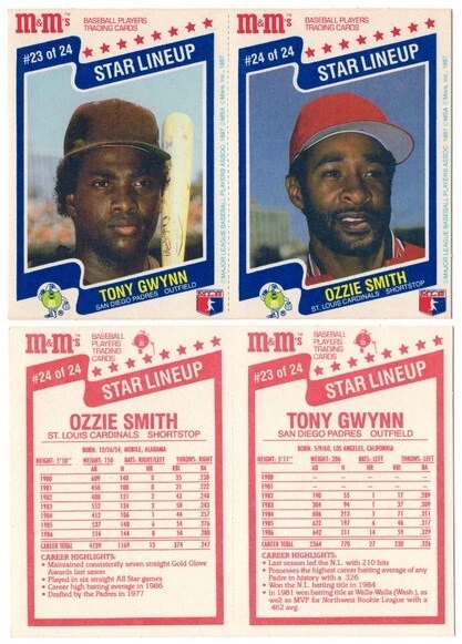 Ozzie Smith Tony Gwynn 1987 M&Ms Panel - Image 1 of 1