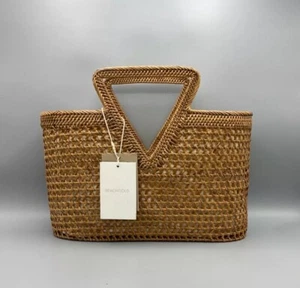 BEACHGOLD Woven Rattan Handbag Purse Golden Summer Bag Geometric Handle NWT - Picture 1 of 18