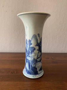 9 Inch Chinese Antique Blue and White Trumpet/Beaker Vase, 18C, damaged - Picture 1 of 23
