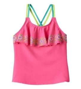 SO Girl Size 10 14 16 Bright Pink Strappy Tribal UPF 50 Tankini Top FREE SHIP - Picture 1 of 1