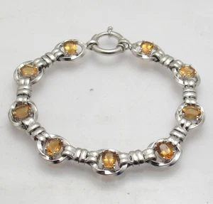 Natural Yellow Citrine Gemstone Tennis Bracelet Anti-Tarnish Real 925 Silver - Picture 1 of 4