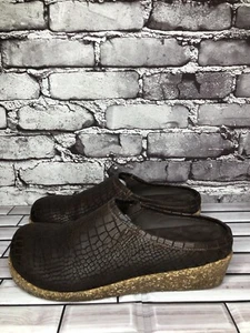 Elite By Walking Cradles Brown Leather Croc Comfort SlipOn Cork Clogs Women Sz 8 - Picture 1 of 21
