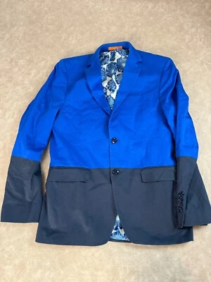 Tallia Mens Cotton Two Button Double Vent Floral Royal Blue Blazer Jacket 36R — 第 1/4 张图片