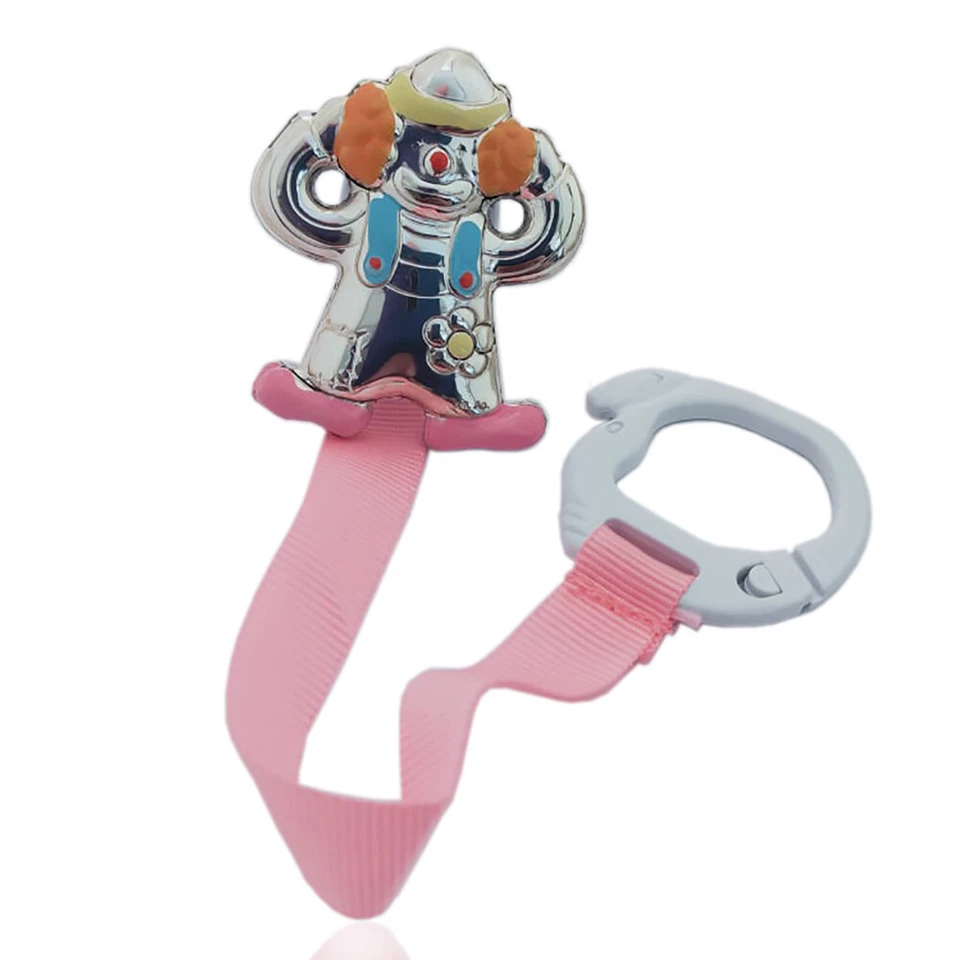 Spilla pinza portaciuccio rosa Clown in argento e smalti - Immagine 1 di 1