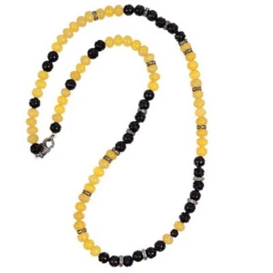 165.20ct Amarillo Ágata Ónice Negro Tallado Collar con Cuentas Diamond 925 Plata - Imagen 1 de 5