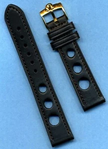 Black Rally Racing Genuine Leather MB Strap 17mm 18mm & Omega Gold Plate Buckle - Picture 1 of 7
