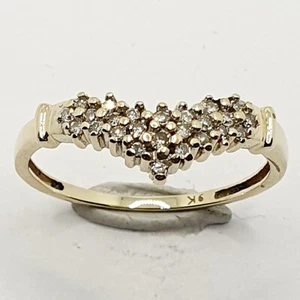 9ct Gold Diamond Wishbone Triple Rows Half Eternity Yellow Gold Ring Size P HM - Picture 1 of 19