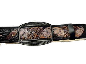 Country Western Belt Leather Eagle Black Belt & Buckle - Picture 1 of 3
