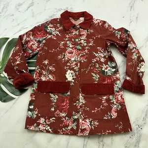 April Cornell Damen Cottage Jacke Gr. XXS rot Blumen Cordbesatz Chore - Bild 1 von 13