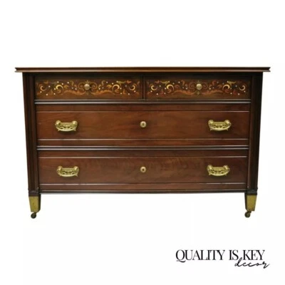 Antique Herts Brothers Edwardian Bronze & Satinwood Inlay Mahogany Chest Dresser - Image 1 of 4
