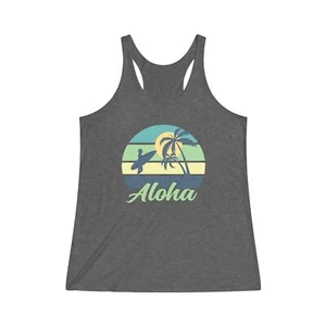 Women's Hawaiian Aloha Casual Beach Shirt Surfer Girl Vacation Tropical Tank Top - Picture 1 of 2