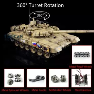Henglong 1/16 7.0 Russia T90 RTR IR BB RC Tank 3938 360° Rotary Metal Wheels - Picture 1 of 6