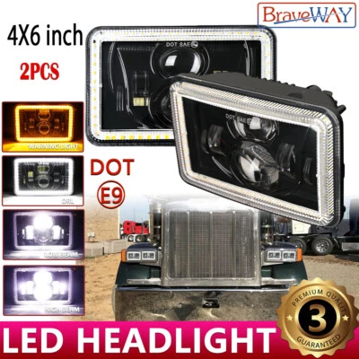 4x6 LED Headlights For Kenworth T800 Freightliner FLD120 Peterbilt 379 Isuzu NPR - Image 1 of 4