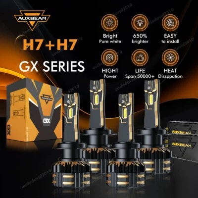 AUXBEAM GX H7+H7 LED Headlight Bulbs High&Low Beam Combo Kit 6500K 25000LM 120W - Image 1 of 4
