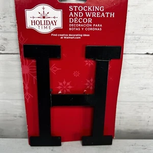 Holiday Time Black Metal "H” Monogram Ornament Letter Stocking & Wreath Decor 5” - Picture 1 of 3