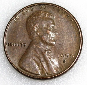 1950-S Lincoln Wheat Cent Mint Date Error / "L" Liberty Error on Rim - Bild 1 von 2