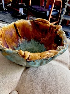 Antique Japanese Pottery Organic Bowl Ikebana Centerpiece with Spout- Ceramic - Picture 1 of 8