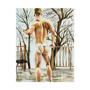 DRUCK Original Kunstwerk Aquarell Gemälde Gay Male Nude "Haus im Wald - Bild 1 von 13