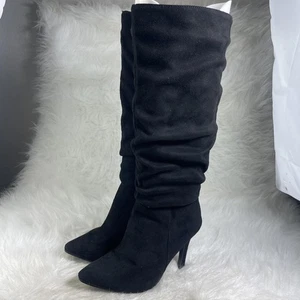 Katliu Suede Knee High Pointed Toe Stiletto Boot Slouchy Zipper High size 7 - Picture 1 of 9