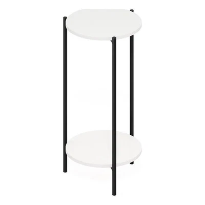 Furinno Besi 2-Tier Modern Tall Round Side End Table with Sturdy White/Black - Image 1 of 4