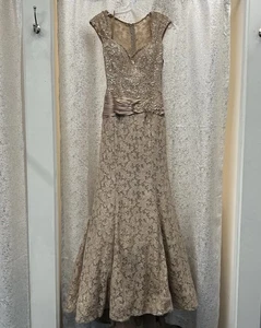 Jovani 61232A Evening Dress Gown Size 12 Color Taupe GUARANTEE NEW Authentic - Picture 1 of 9