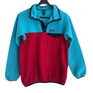 Patagonia | Girls Sz XL 14 Synchilla Snapt Fleece Pullover Portofino Pink + Blue - Picture 1 of 10