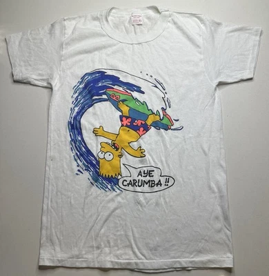 Vintage 80's Single Stitch The Simpsons Bart Surfing Aye Carumba Shirt Size XL - Image 1 of 4