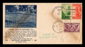 Dr Jim Stamps US 1936 La Grange Texas Monument Hill Cachet Monarch Size Cover - Picture 1 of 2
