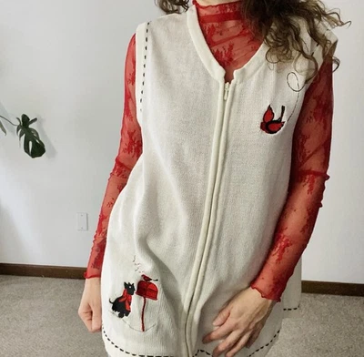 Cárdigan Suéter Chaleco Vintage Blair 2XL Bordado Pájaro Perro Terrier Navidad Foto 1 de 4