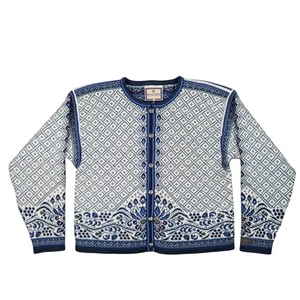 Dale of Norway Casual Wool Cardigan Sweater Nordic Knit Blue White Womens L - Picture 1 of 11